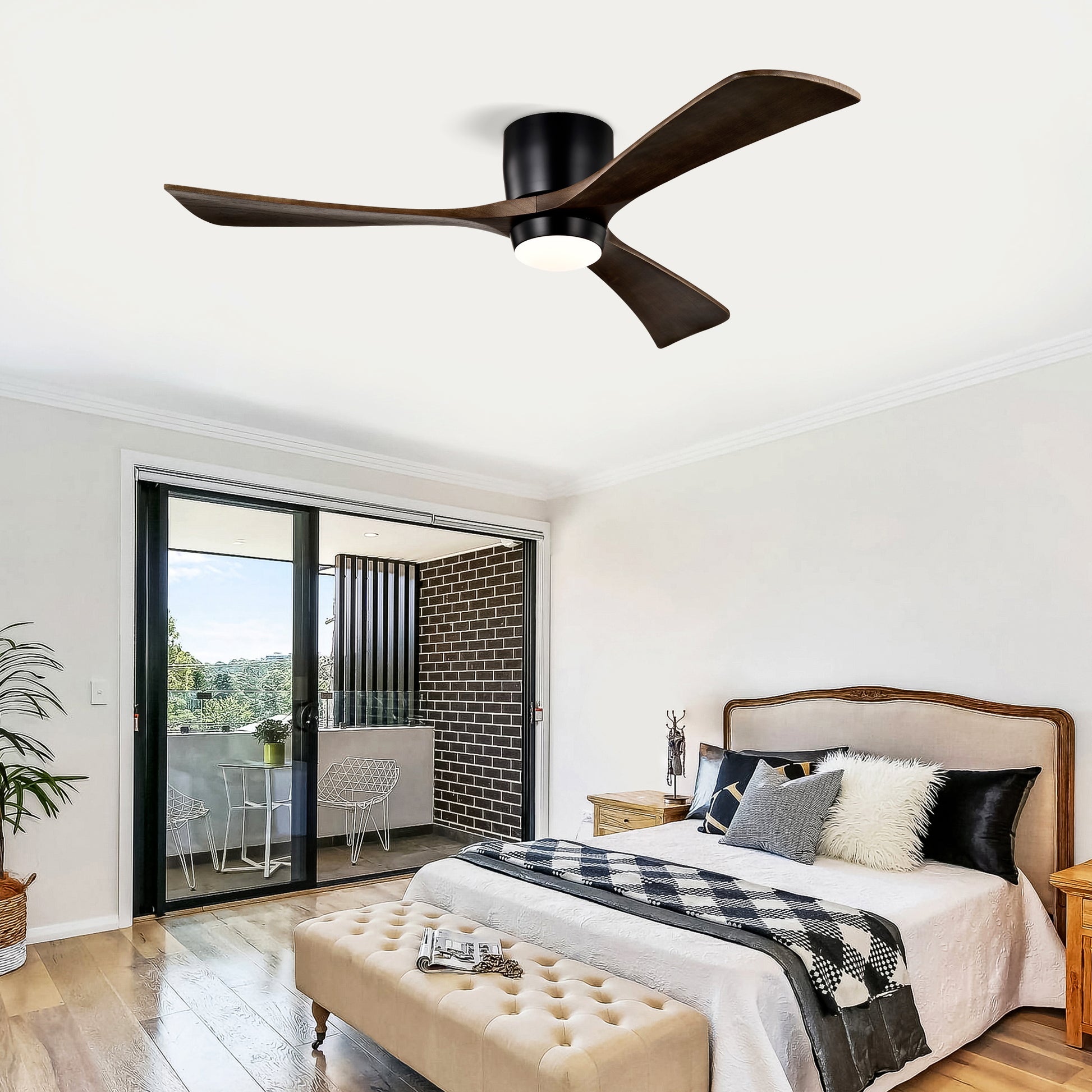 52" Ceiling Fan With Lights Remote Control,Quiet Dc Motor 3 Blade Ceiling Fans 6 Speed Levels,Reversible Ceiling Fan, For Patio Living Room, Bedroom, Office,Indoor. Matte Black Black Walnut Matte