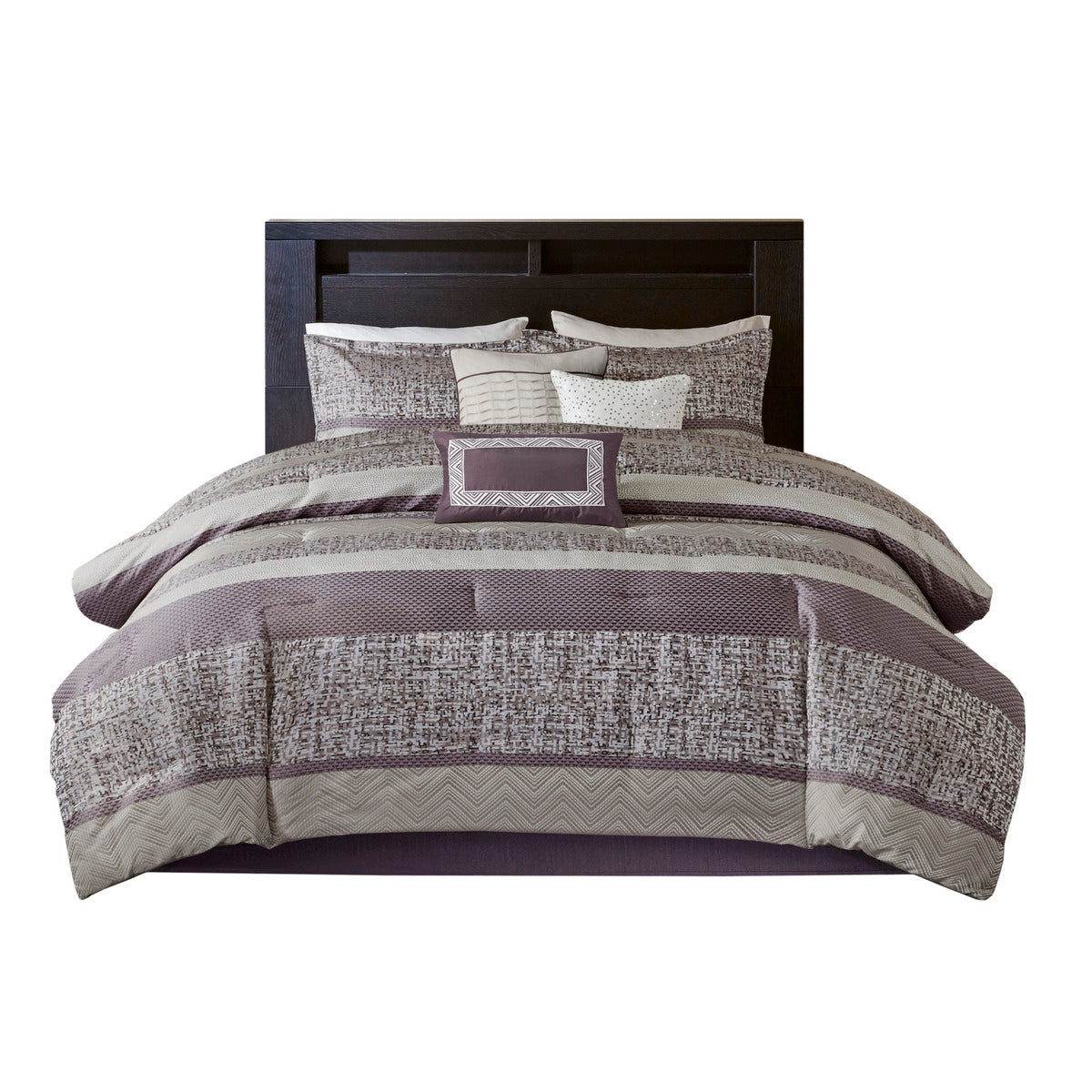 7 Piece Jacquard Comforter Set Purple Queen Queen Purple Polyester