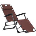 Outsunny Folding Chaise Lounge Chair For Outside, 2 In 1 Tanning Chair With Pillow & Pocket, Adjustable Pool Chair For Beach, Patio, Lawn, Deck, Brown Brown Metal