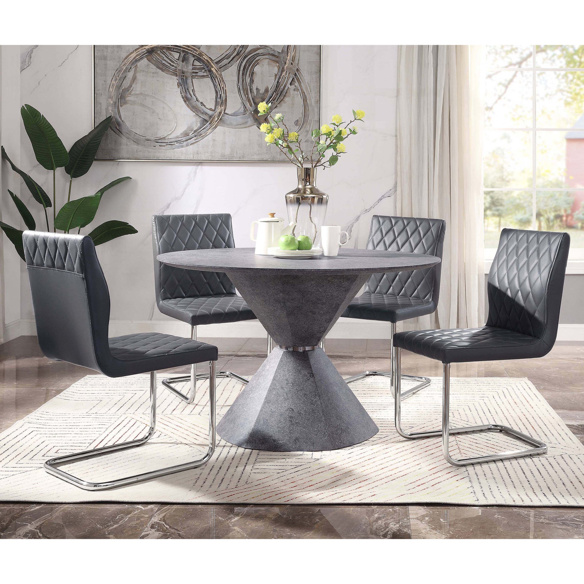 Grey And Chrome Side Chair With Sled Base Set Of 2 Grey Silver Primary Living Space Dining Chairs Solid Back Set Of 2 Faux Leather