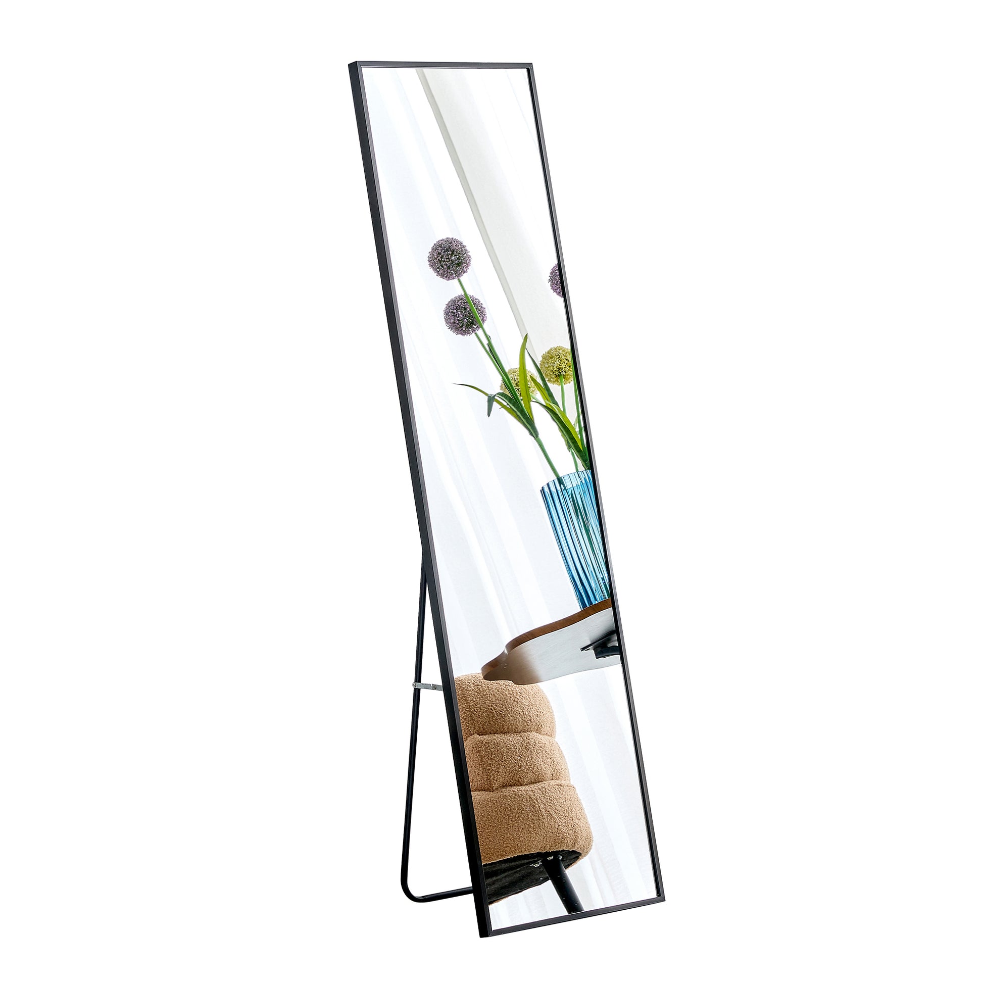 Aluminum Alloy Metal Frame Wall Mounted Full Length Mirror, Bathroom Vanity Mirror, Bedroom Porch, Decorative Mirror, Clothing Store, Floor To Ceiling Mirror, Black 65 * 23" W115158162 Black Glass
