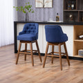 Coolmore Bar Stools Set Of 2 Counter Height Chairs With Footrest For Kitchen, Dining Room And 360 Degree Solid Wood Legs Swivel Bar Stools Set Of 2 Navy Linen Navy Foam Linen
