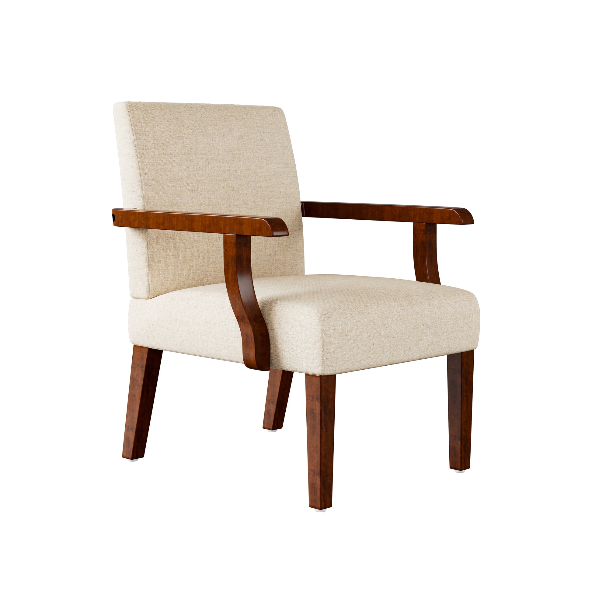Fabric Accent Arm Chair Set Of 2 With Round Wood Table Beige Fabric