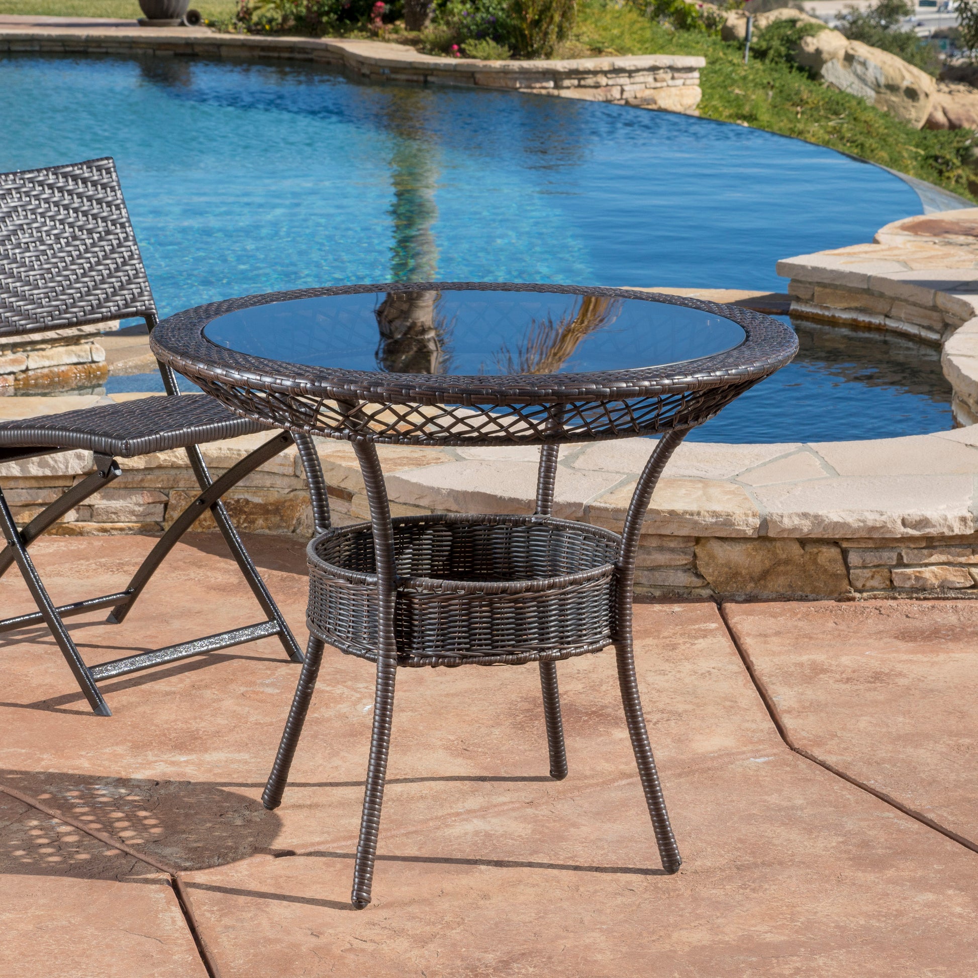 Figi Pe 34In Glass Table Kd Brown Multi Iron
