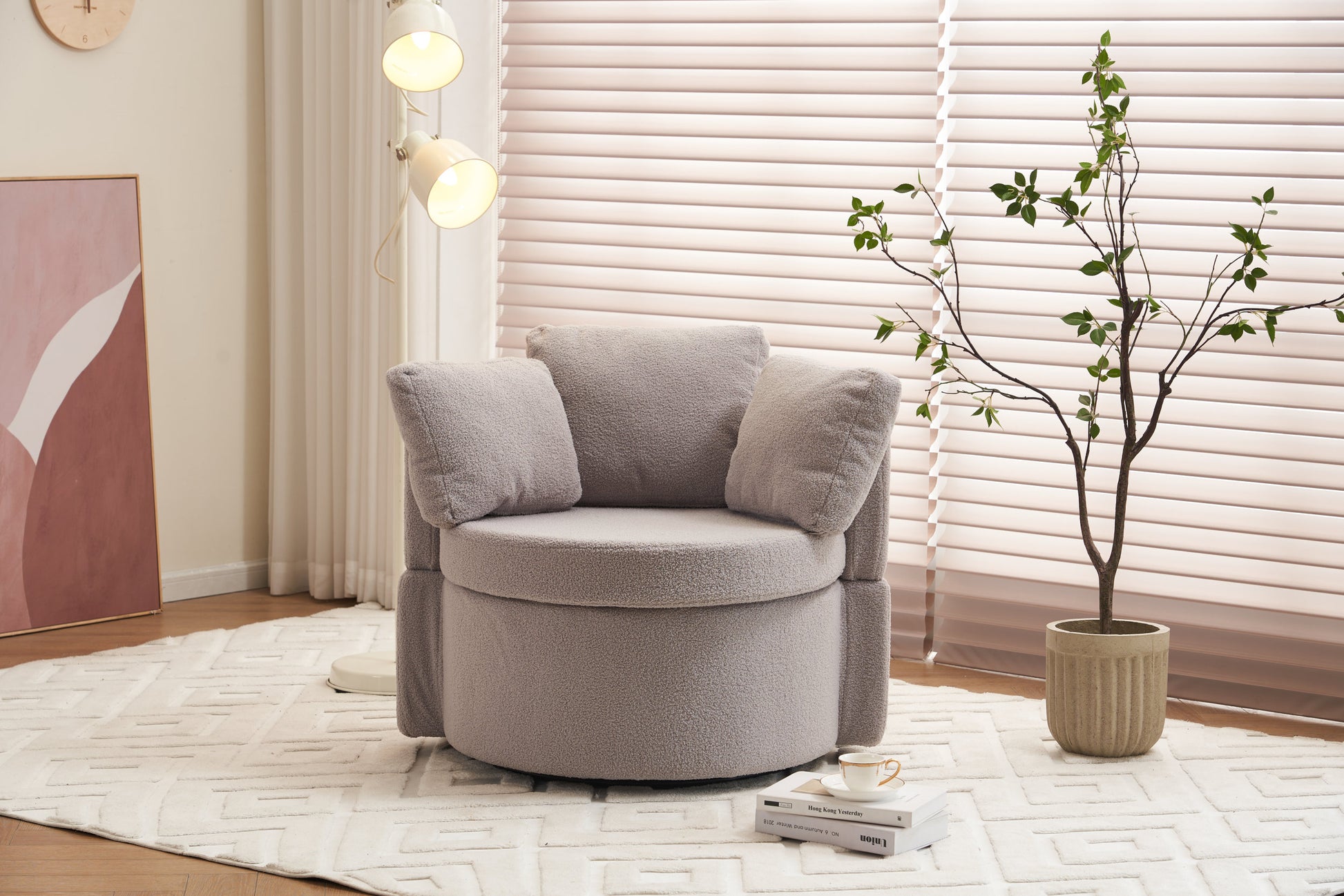 029 Teddy Fabric Swivel And Storage Chair With Back Cushion For Living Room,Light Gray Light Gray Primary Living Space Modern Foam Teddy