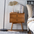 Mid Century Modern Double Drawer Solid Wood Nightstand Caramel Caramel Pine