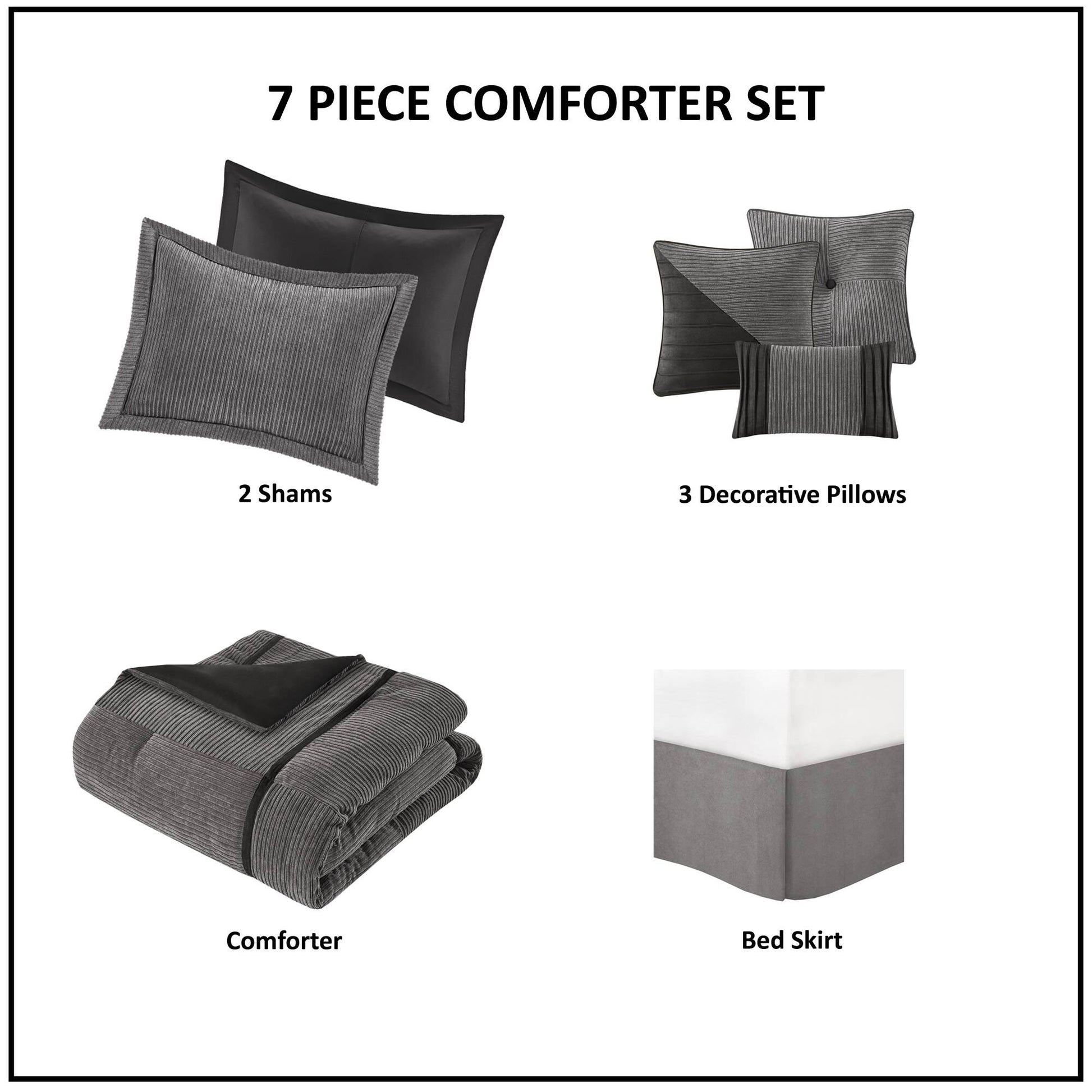 7 Piece Micro Corduroy Comforter Set Grey Cal King Grey Polyester