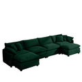 Corduroy Sofamodern Upholstered 4 Seater With 3 Footstools Corduroy Fabric Sofaoffice Living Room Apartment Comfortable Sofa, Easy To Assemble With 2 Arm Pillows And 4 Throw Pillows Green Corduroy 4 Seat