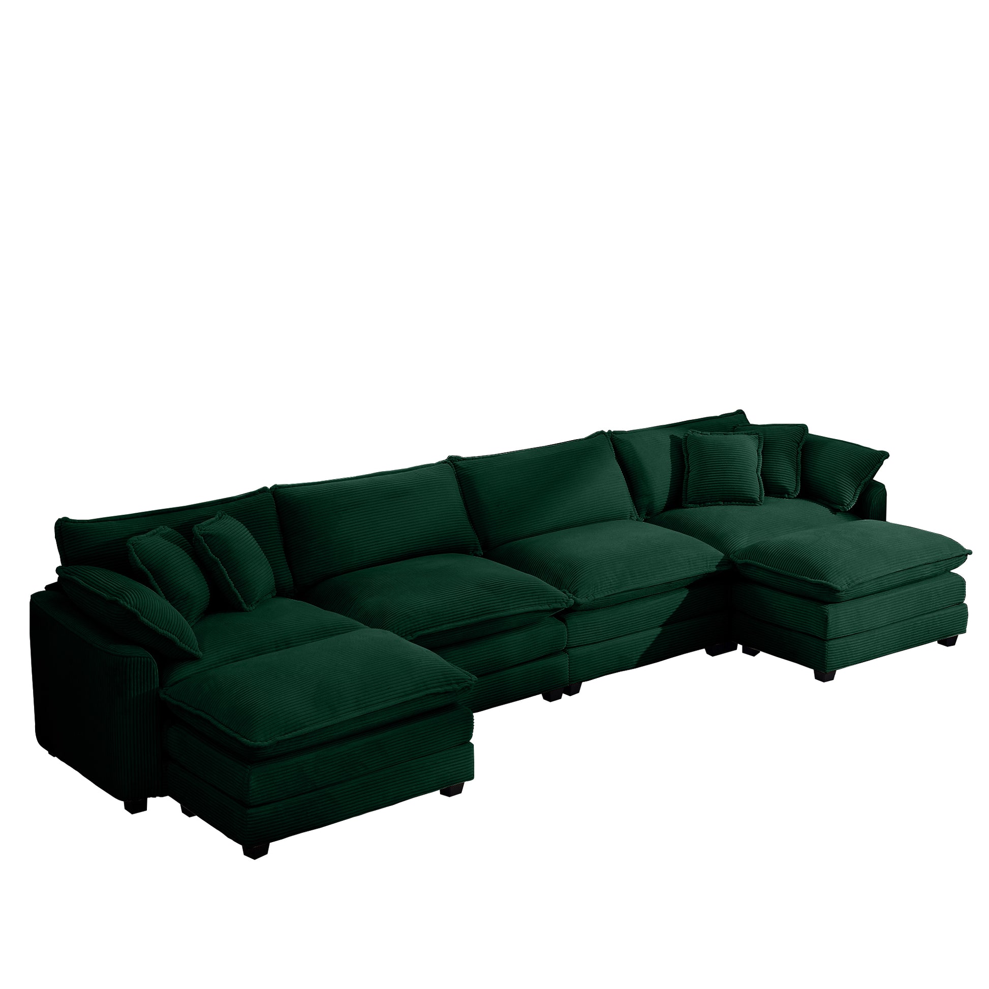 Corduroy Sofamodern Upholstered 4 Seater With 3 Footstools Corduroy Fabric Sofaoffice Living Room Apartment Comfortable Sofa, Easy To Assemble With 2 Arm Pillows And 4 Throw Pillows Green Corduroy 4 Seat