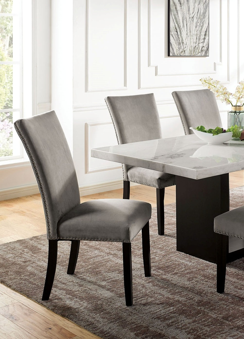 Attractive Set Of 2Pc Side Chairs Dining Room Furniture Gray Flannelette Seat Trim Kitchen Breakfast Black,Light Gray Dining Room Modern,Transitional Dining Chairs Rubberwood Solid Back Set Of 2