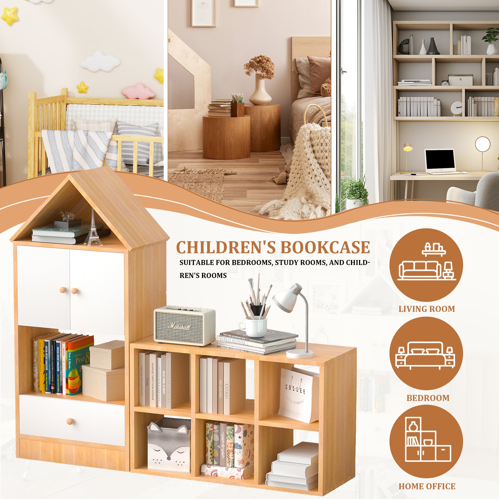 Versatile Children'S Bookshelf With House Shaped Design, Multi Functional Storage For Books And Toys, Adjustable Placement, Durable Kids Organizer For Playroom Or Bedroom Easy Assembly & Safe For