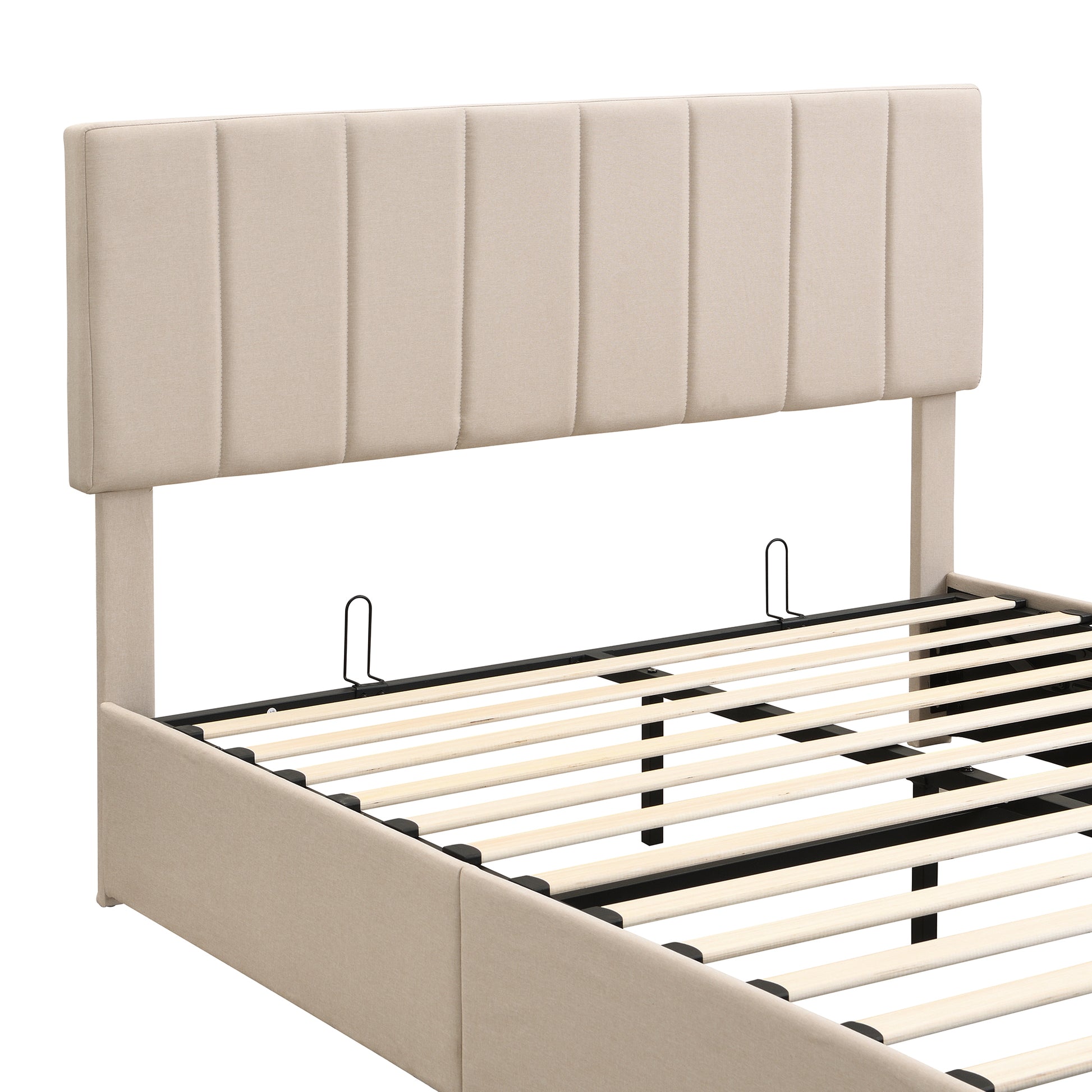 Queen Size Upholstered Platform Bed With A Hydraulic Storage System Beige Old Sku: Lp000211Aaa Beige Upholstered
