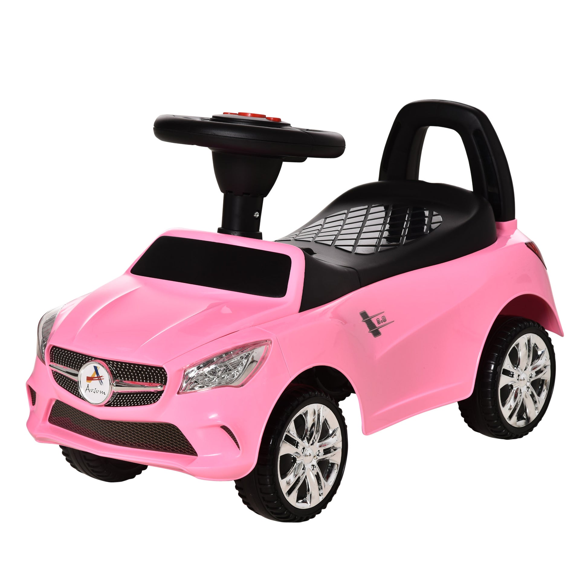 Aosom Kids Ride On Push Car, Foot To Floor Walking Sliding Toy Car For Toddler With Working Horn, Music, Headlights And Storage, Pink Pink Metal