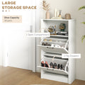 Homcom Shoe Storage Cabinet With Open Compartment And 2 Flip Drawers White Mdf