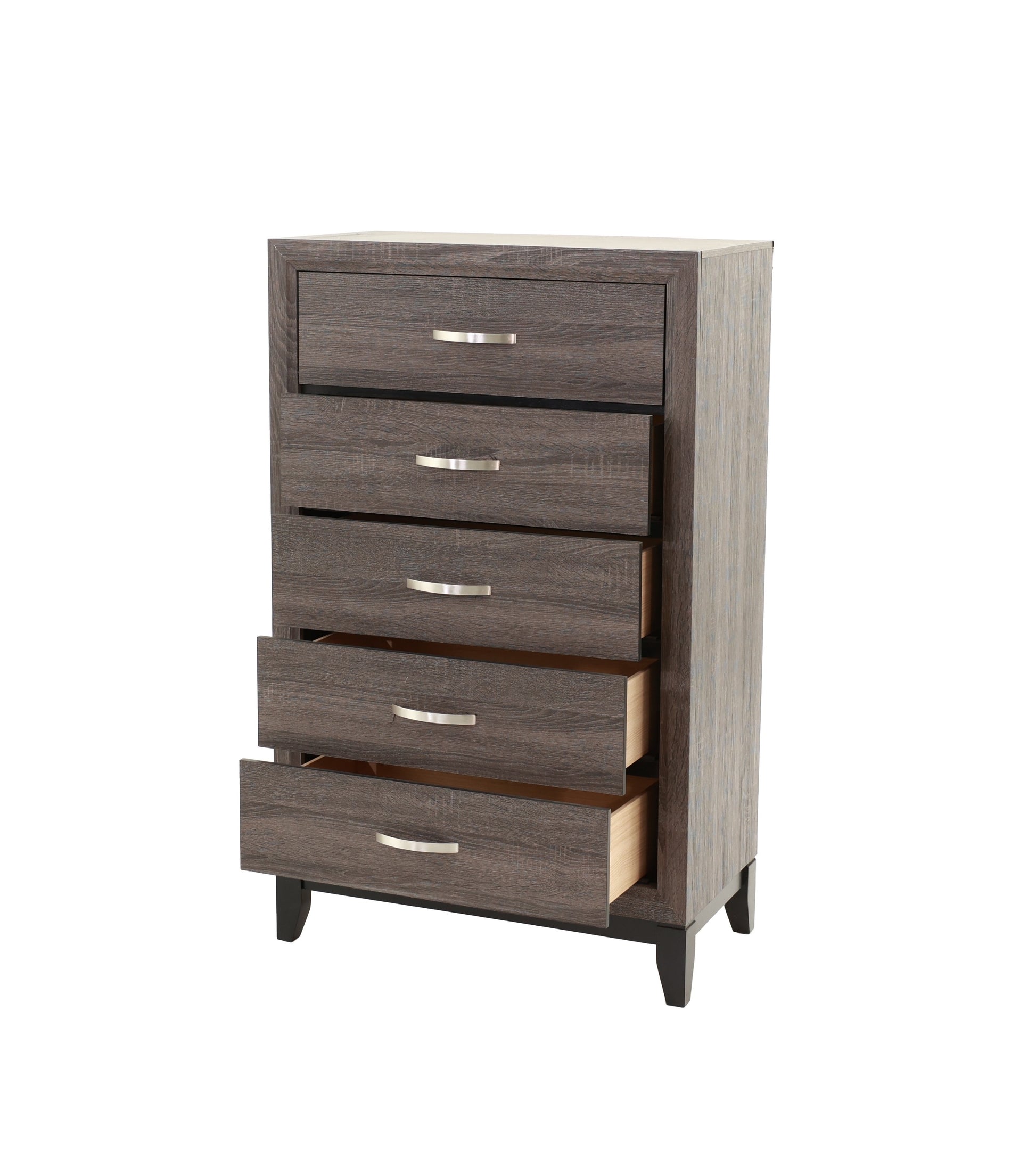 Bedroom Furniture Rustic Grey Oak Simple 1Pc Tall Chest 5 Drawers Storage Solidwood Chest Gray Bedroom Modern,Transitional Pine Particle Board Mdf,Solid Wood