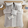 Cotton Printed Comforter Set With Chenille Gray Full Queen Queen Gray Cotton