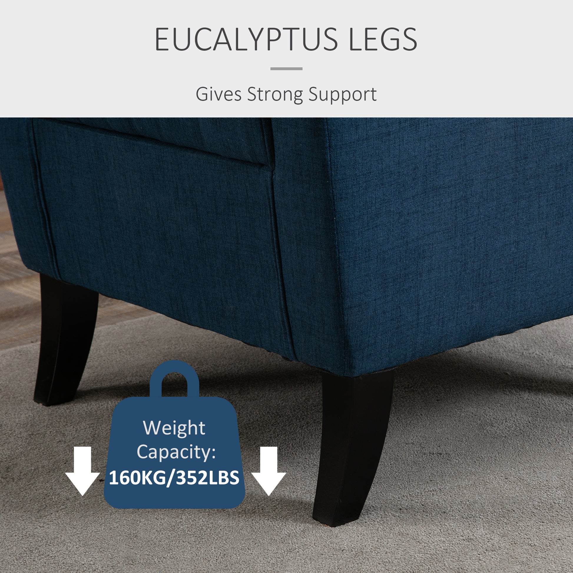 Homcom Button Tufted Accent Chair With High Wingback, Rounded Cushioned Armrests And Thick Padded Seat, Blue Blue Fabric