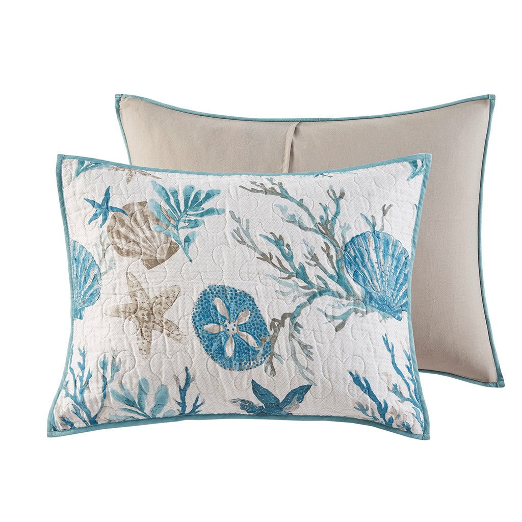 6 Piece Cotton Sateen Quilt Set With Throw Pillows Aqua King Cal King King Aqua Cotton