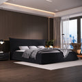 King Size Upholstered Platform Bed With Special Shaped Velvet Headboard, Metal & Solid Wood Frame,Black Box Spring Not Required King Black Pine Velvet Velvet
