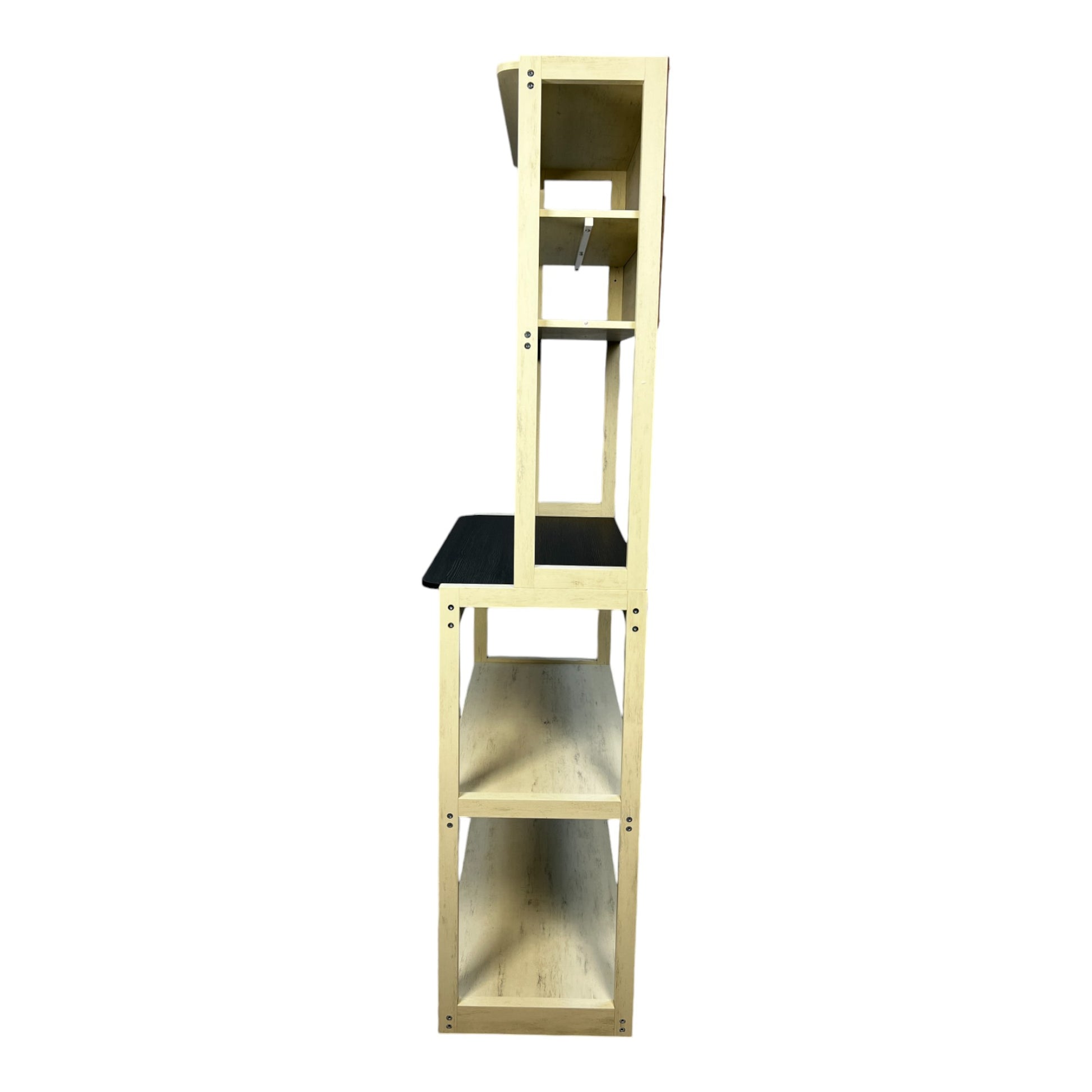 31.5" White And Black Color 5 Tier Bakers Rack For Kitchen With Storage, Coffee Bar, Kitchen Shelves, Microwave Stand White Black Particle Board