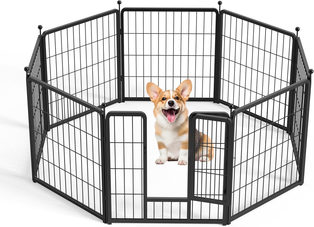 Dog Playpen 24 Inch 8 Panels, Heavy Duty Metal Pet Playpen Indoor Outdoor For Camping, Yard, Rv, Garden Fence, Privacy Patio, Black Black Metal