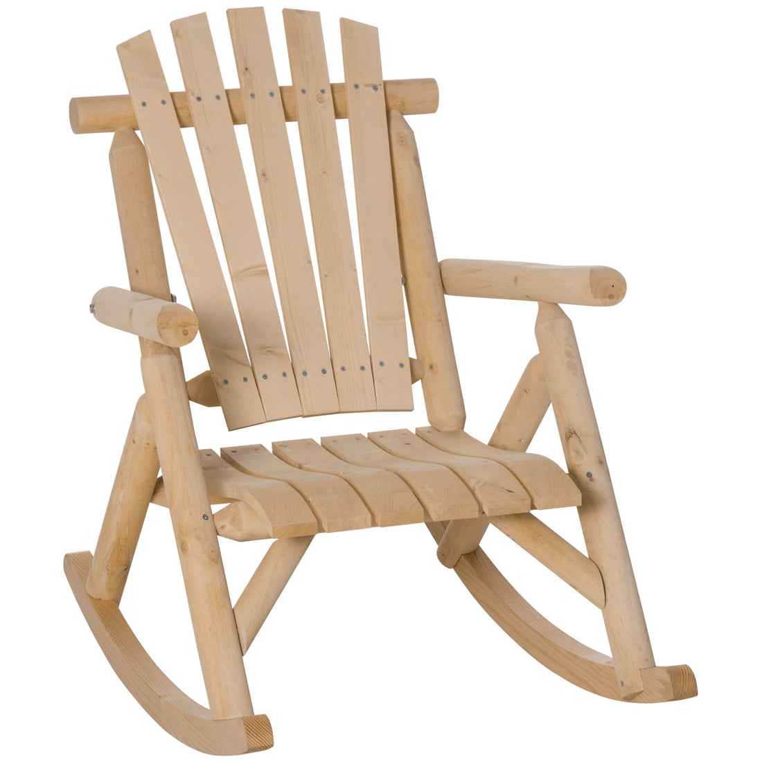 Outsunny Outdoor Wooden Rocking Chair, Single Person Rustic Adirondack Rocker With Slatted Seat, High Backrest, Armrests For Patio, Garden And Porch, Natural Natural Wood Wood