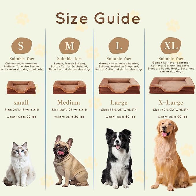 42'' Orthopedic Dog Bed For X Large Dog, Memory Foam Dog Bed, Egg Crate Foam Dog Couch Bed With Washable Removable Cover, Brown Brown Faux Fur
