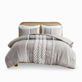 Cotton Printed Comforter Set With Chenille Gray Full Queen Queen Gray Cotton
