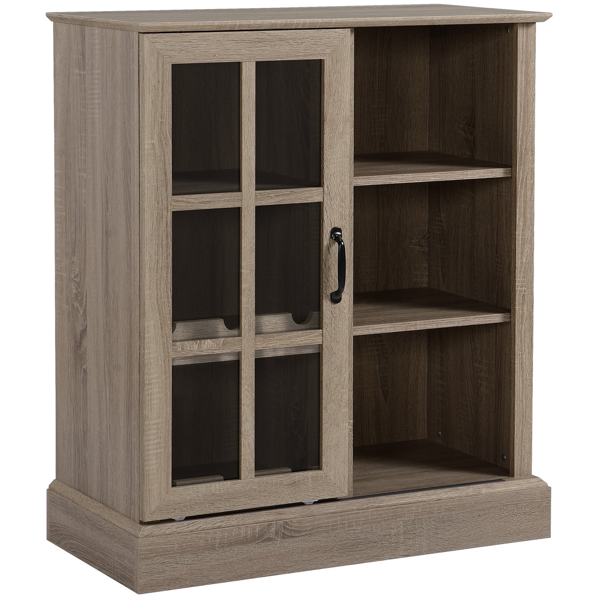 Homcom Wine Bar Cabinet, Small Sideboard Buffet Cabinet, Kitchen Storage Cabinet With 6 Bottle Wine Rack And Stemware Racks, Sliding Galss Door, Shelves Brown Mdf