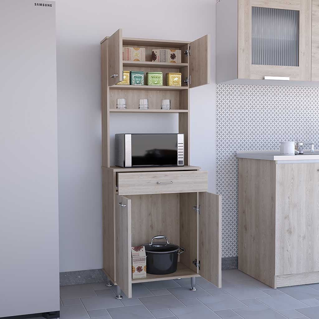 Della 60 Kitchen Pantry With Countertop, Closed & Open Storage Light Gray Gray Kitchen Open Storage Space Modern Particle Board Particle Board