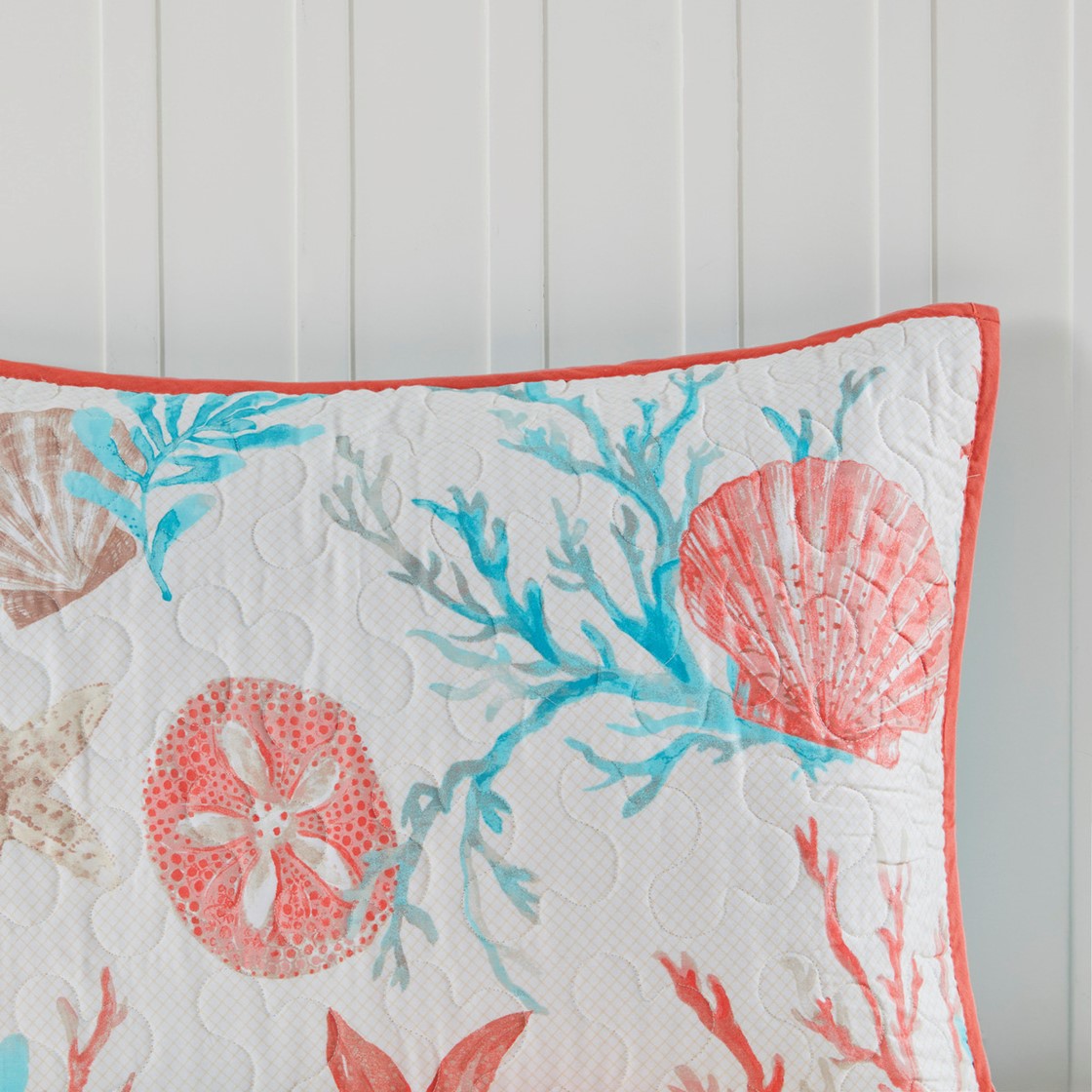 6 Piece Cotton Sateen Quilt Set With Throw Pillows Coral Full Queen Full Coral Cotton
