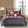 7 Piece Herringbone Comforter Set Red Cal King California King Red Polyester