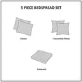 5 Piece Reversible Jacquard Bedspread Set Brown Gold Queen Queen Brown Gold Microfiber