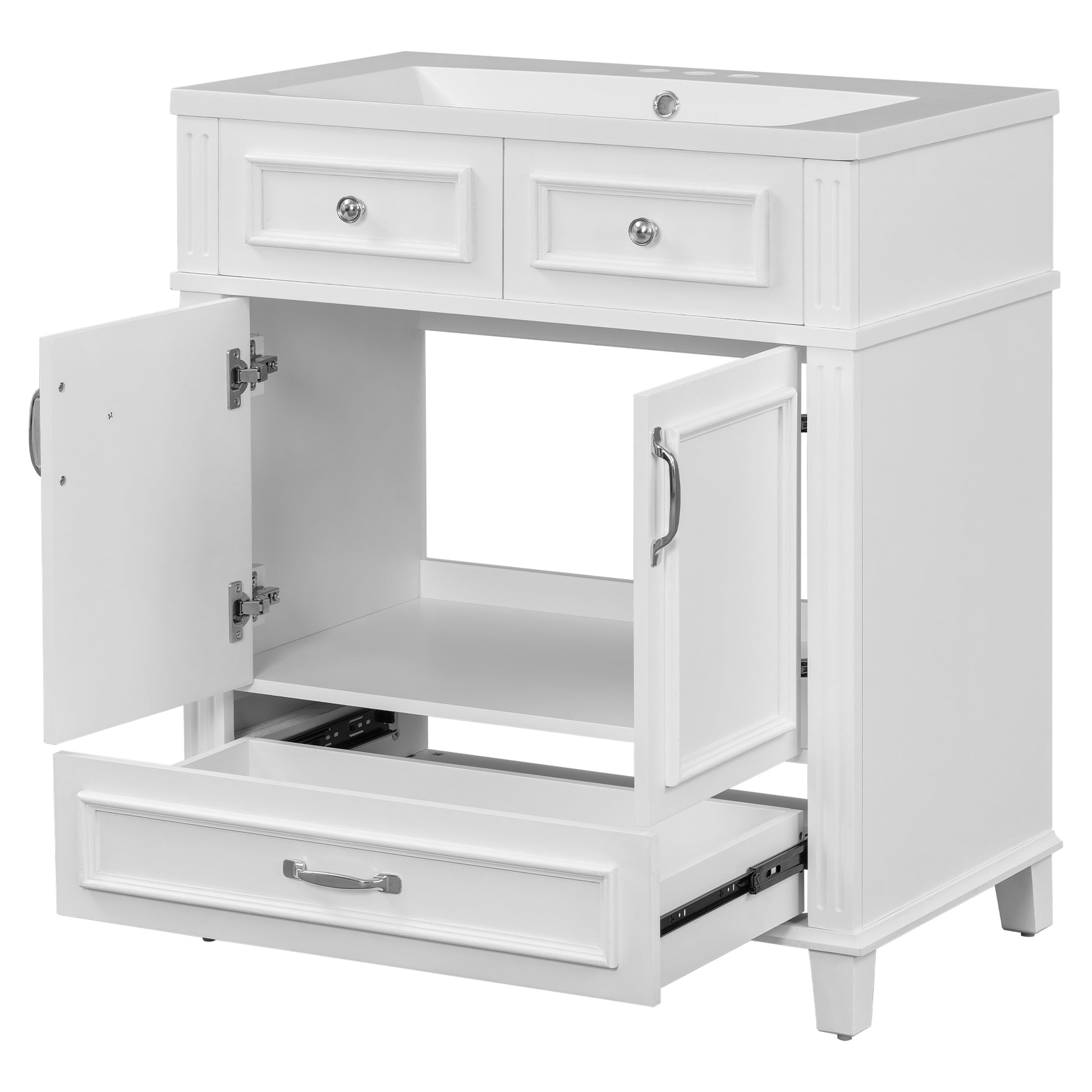 30'' Bathroom Vanity With Resin Sink, Solid Wood Frame Bathroom Storage Cabinet With Soft Closing Doors, Retro Style, White Same As Sw000118Aak White Bathroom Modern Solid Wood Mdf Resin