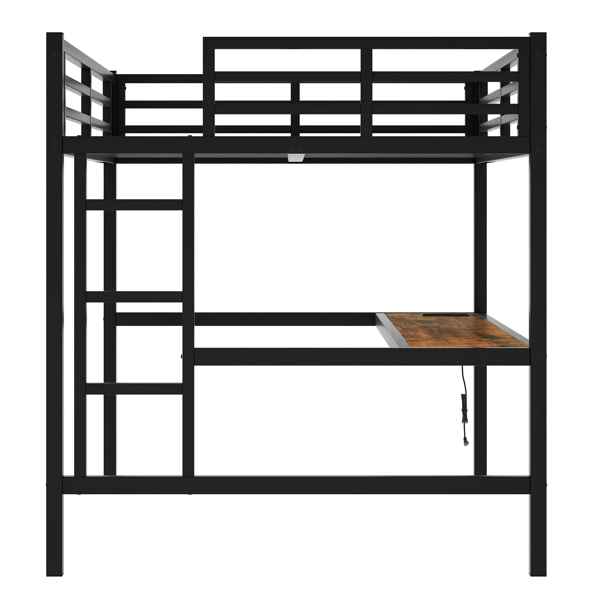 Metal Full Size Loft Bed With Power Outlet And Led Lighted, Space Saving, Noise Reduced, Black Full Black Metal
