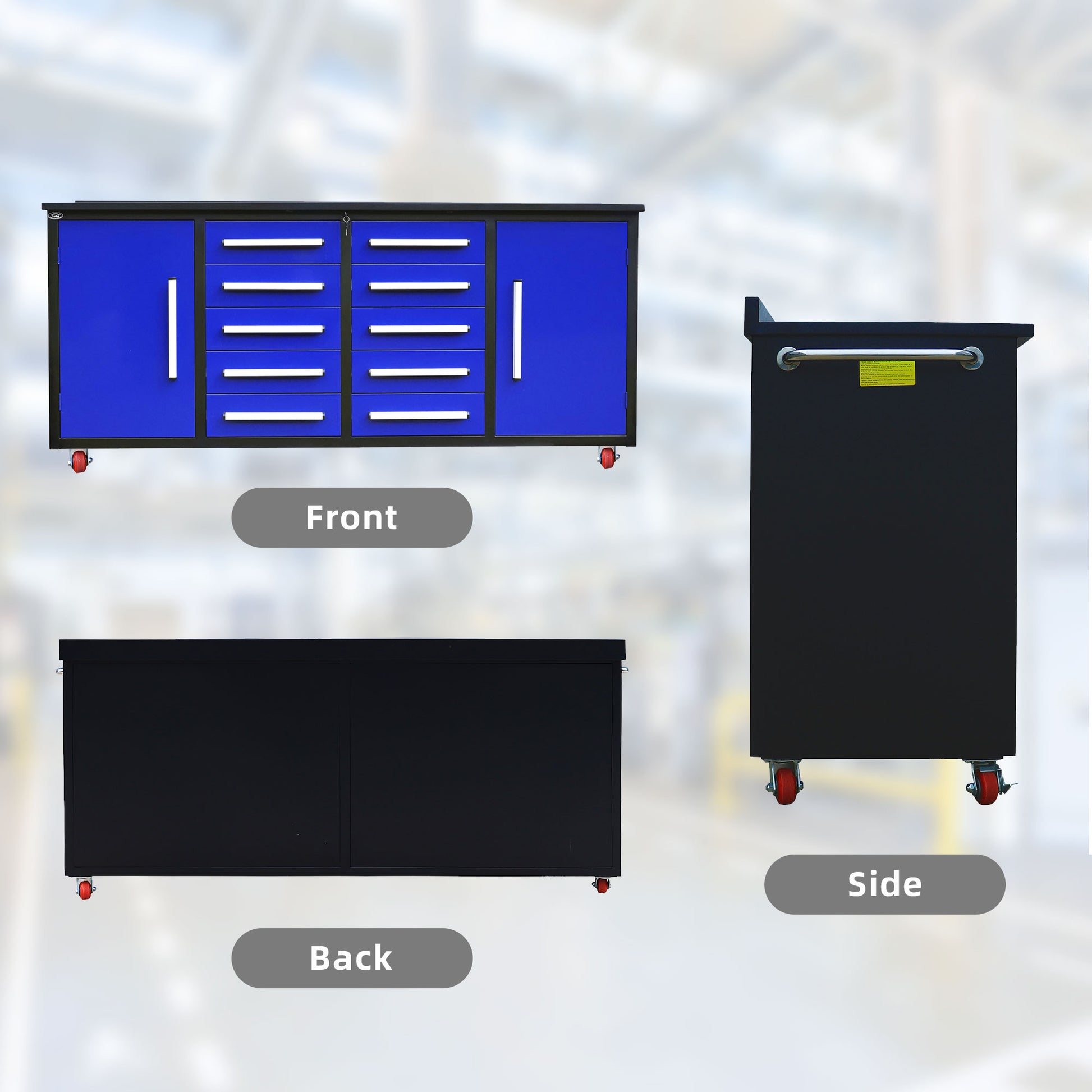 7Ft Storage Cabinets With Workbench 10 Drawers & 2 Cabinets Blue Blue Steel