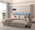 King Bed Frame, Storage Headboard With Charging Station, Solid And Stable, Noise Free, No Box Spring Needed, Easy Assembly Box Spring Not Required King Antique Gray Metal Bedroom Bed Frame Mdf Metal
