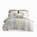 Cotton Printed Comforter Set With Chenille White Navy Full Queen Queen White Navy Cotton