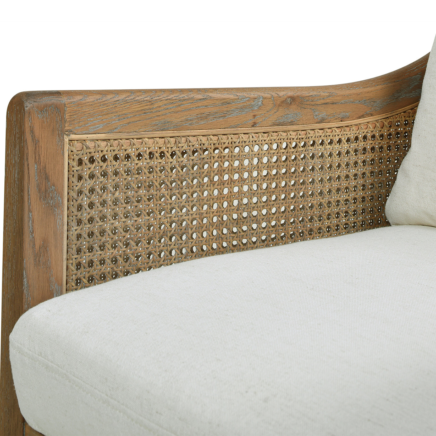 Ontario 24.5" Oak & Rattan Upholstered Accent Arm Chair, Natural White Linen White Foam Wood Fabric Rattan