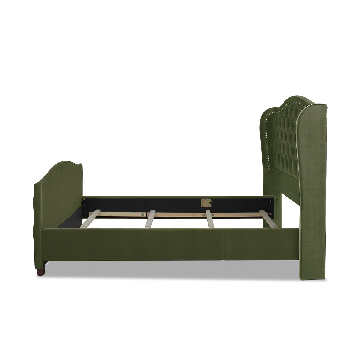 Marcella Upholstered Shelter Headboard Bed Set, Queen, Olive Green Performance Velvet Box Spring Required Queen Olive Green Wood Foam Velvet Velvet