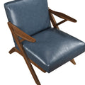 Brown Finish Solid Rubberwood Frame 1Pc Accent Chair Blue Faux Leather Upholstery Living Room Furniture Blue,Brown Primary Living Space Rubberwood Solid Wood