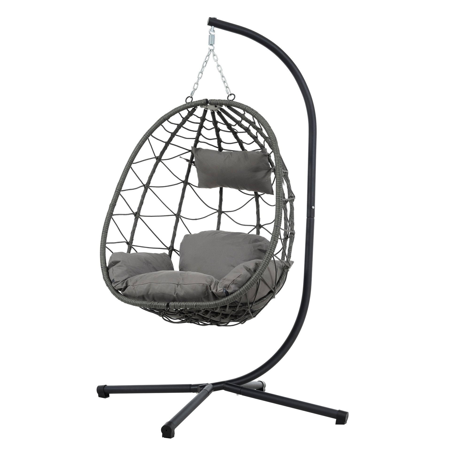 Egg Chair With Stand Indoor Outdoor Swing Chair Patio Wicker Hanging Egg Chair Hanging Basket Chair With Stand For Bedroom Living Room Balcony Gray Steel