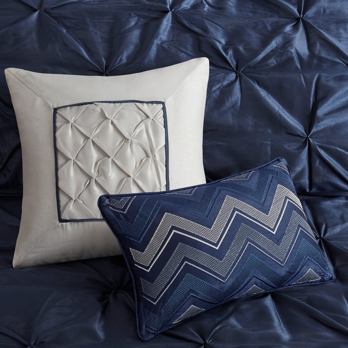7 Piece Tufted Comforter Set Navy Queen Queen Navy Polyester