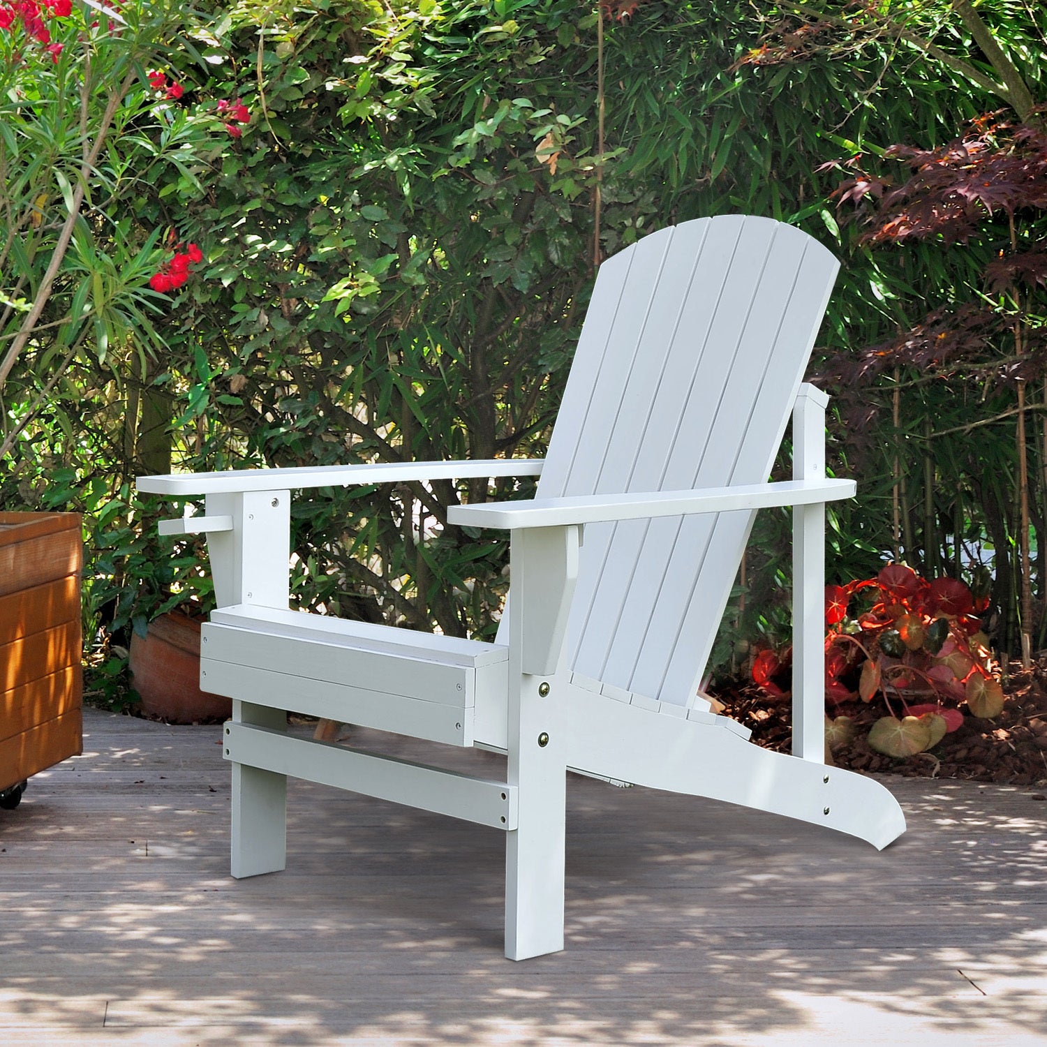 Outsunny Wooden Adirondack Chair, Outdoor Patio Lawn Chair With Cup Holder, Weather Resistant Lawn Furniture, Classic Lounge For Deck, Garden, Backyard, Fire Pit, White White Wood