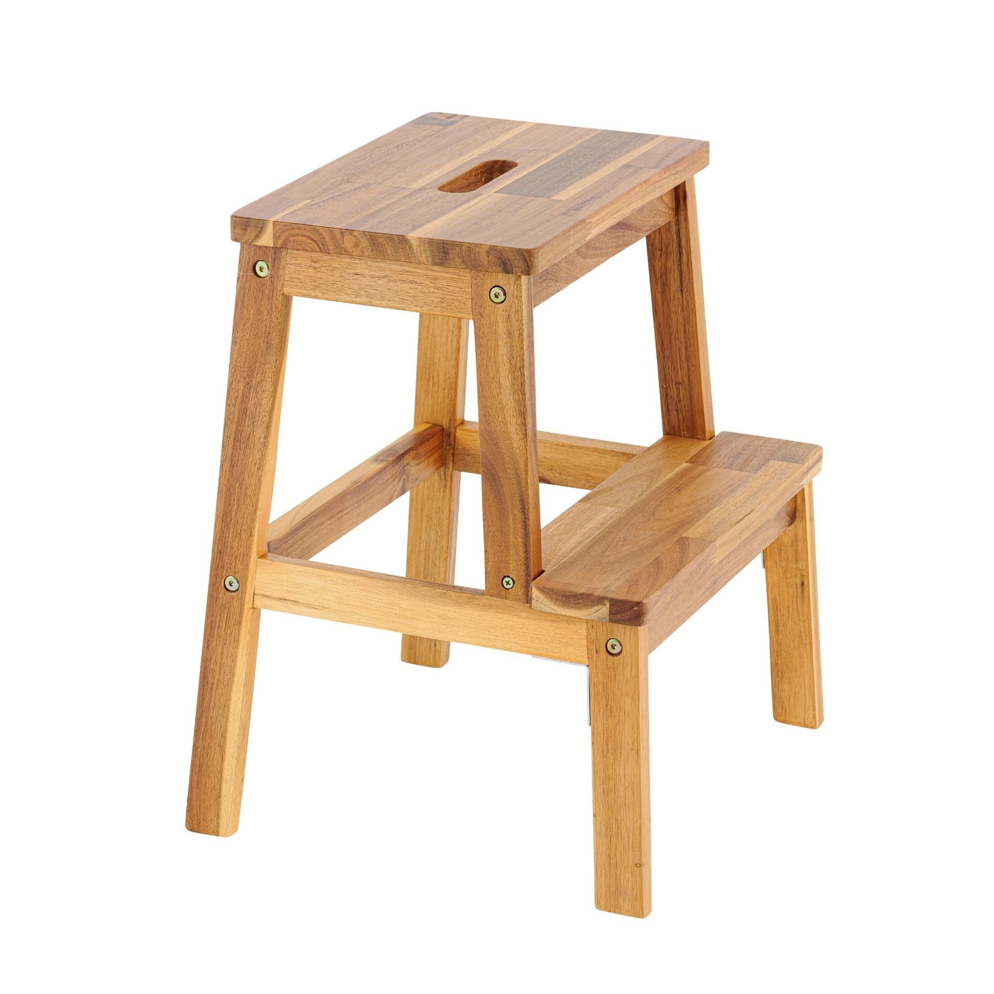Acacia Wood Two Steps Stool Small Size Rectangle Acacia Wood Light Brown Primary Living Space American Design Acacia Wood