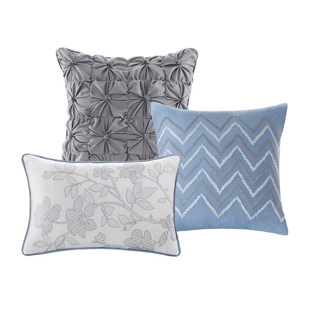 6 Piece Printed Quilt Set With Throw Pillows Blue King Cal King King Blue Cotton
