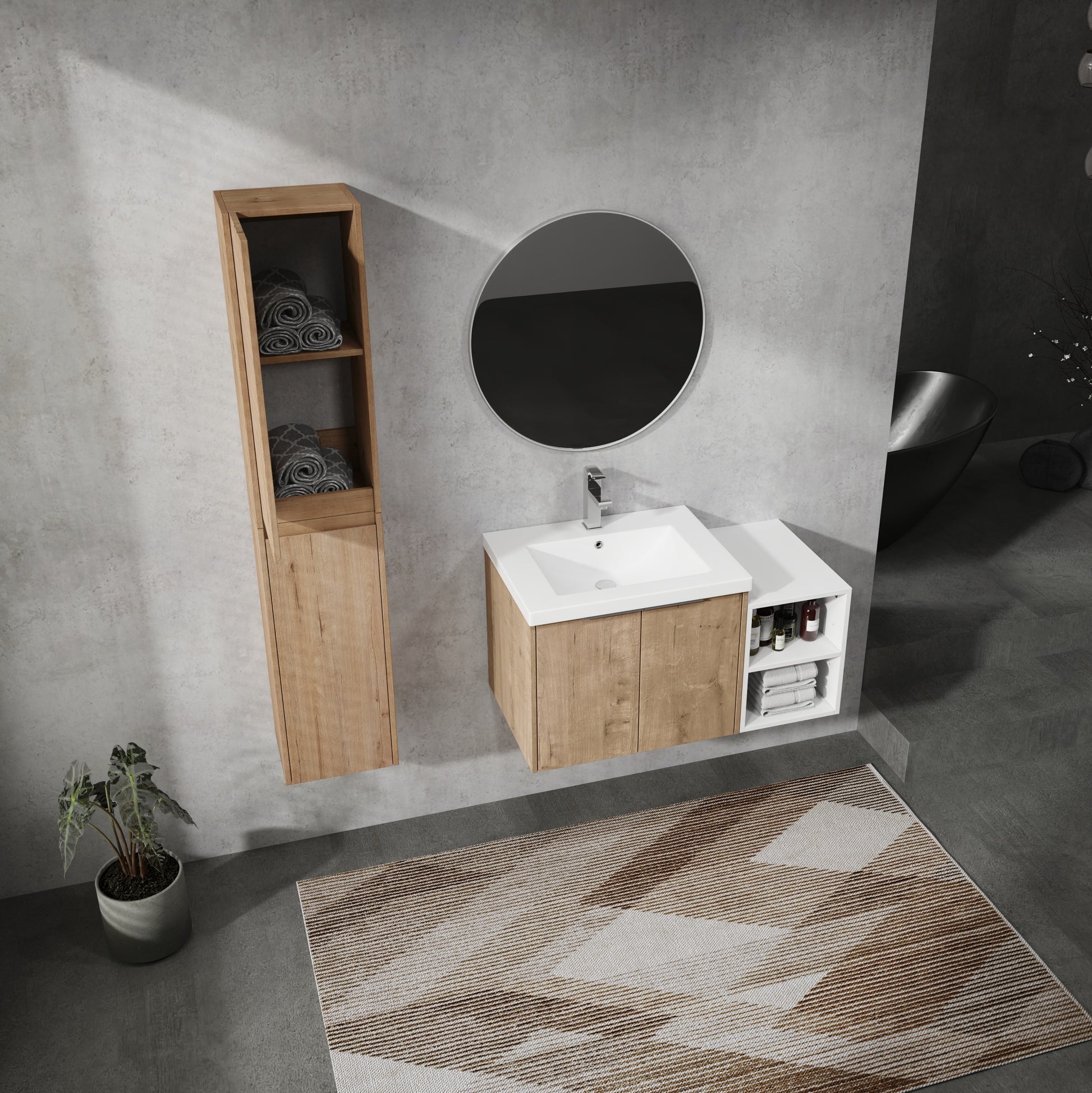 36" Wall Mounted Bathroom Vanity With Sink And Side Cabinet, Soft Close Doors,00112Imox2 0624Imo 0612Gwh Combination Cabinet Kd Packing Imitative Oak Bathroom Modern Plywood Plywood