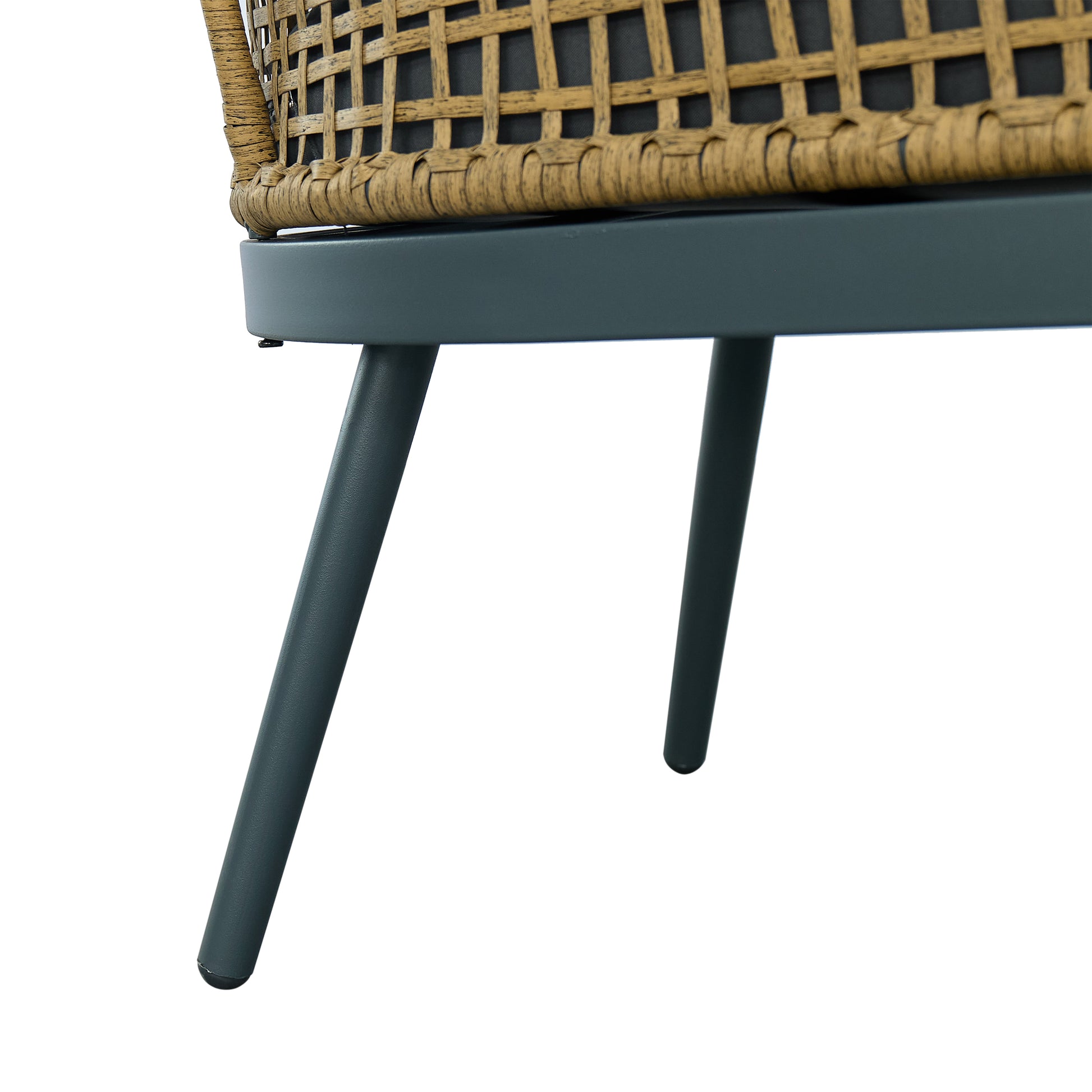 Outdoor Wicker Chairs And Table Bistro Conversation Furniture Set, 3 Pieces For Porch, Balcony, Deck, Patio, Backyard, Natural Color Gray Aluminum