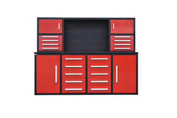 7' Garage Storage Cabinet With Workbench 18 Drawers & 4 Cabinets & Pegboard Red Steel
