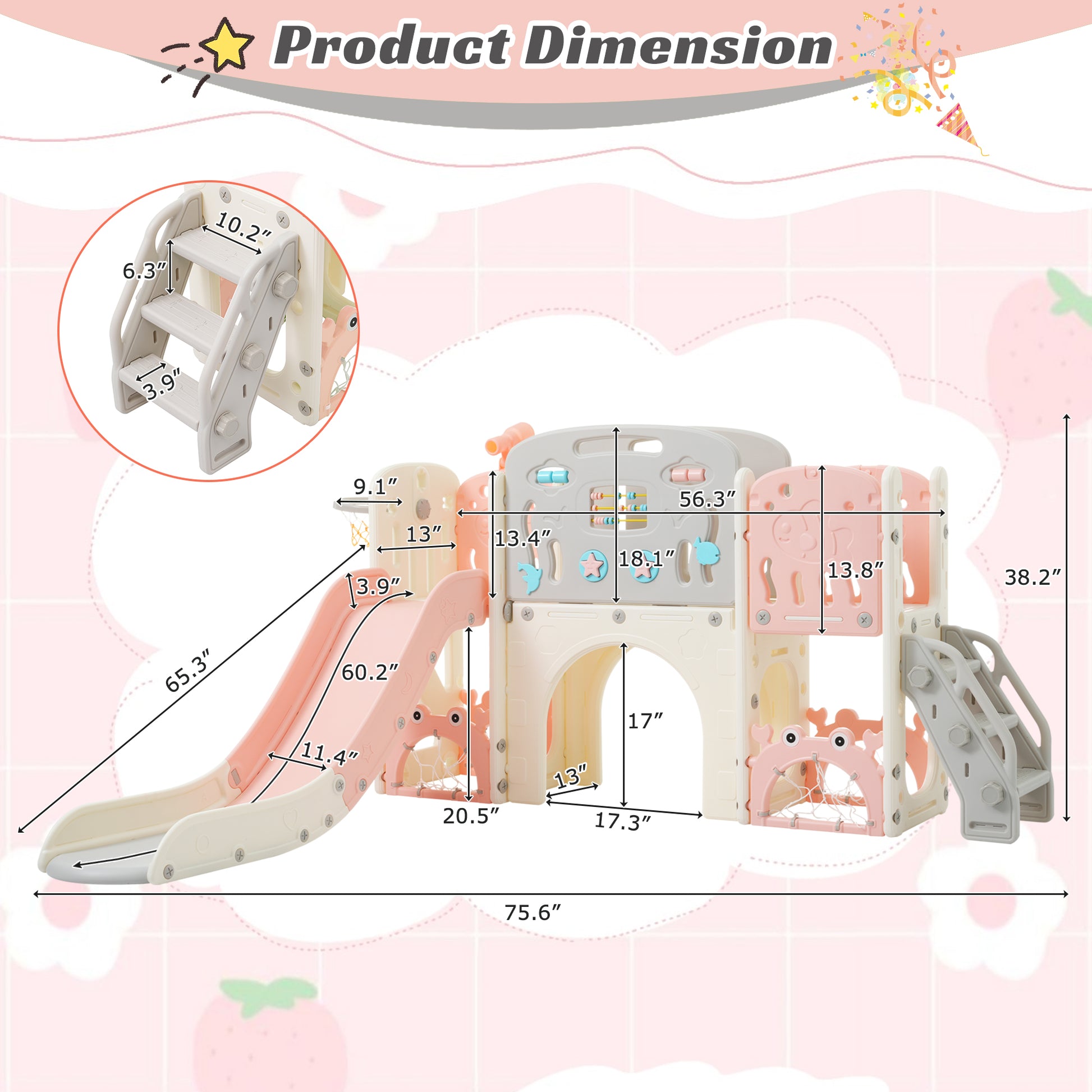 11 In 1 Toddler Slide, Kids Slide For Toddler Age 1 3 With Basketball Hoop, Kids Slide Playset Structure,Arch Tunnel And Telescope, Toy Storage Organizer For Toddlers, Kids Climbers Playground Pink Cute 1 To 2 Years Hdpe Indoor & Outdoor Use